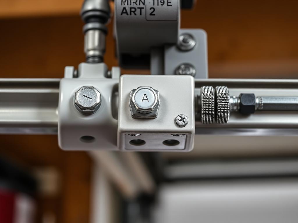 Close-up of garage door limit switch mechanism showing adjustment screws and safety components